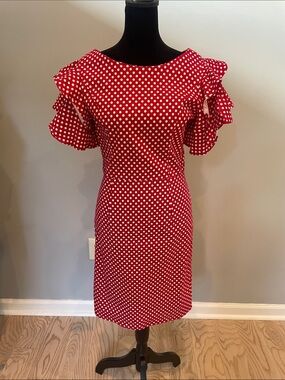 Red Polka Dot Ruffle Sleeve Dress